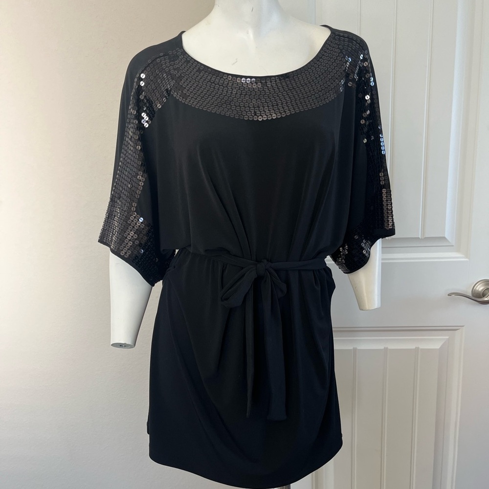 Elle Black mini belted Dress with Sequins